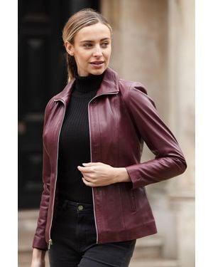 Ashwood Leather Casual Jacket With Classic Collar - Purple
