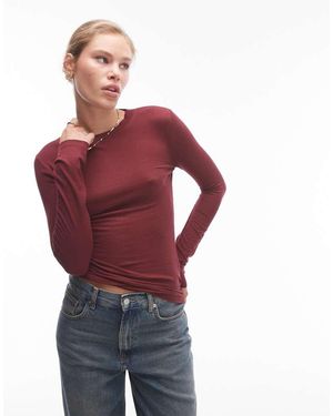 TOPSHOP Premium Rib Long Sleeve Top - Red