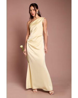 Oasis Butter Ruched Side Detail One Shoulder Satin Maxi Bridesmaid Dress - Natural
