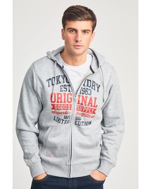 Tokyo Laundry Full Zip Printed Hoody With Drawcord - Grey