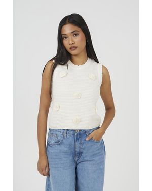 Brave Soul Knitted Crew Neck Tank With Crochet Shells - Blue