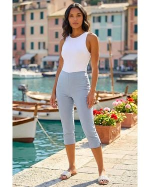 Roman Gingham Elastic Waist Stretch Cropped Trouser - Blue