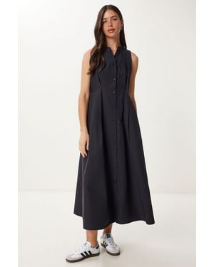 Happiness İstanbul Mandarin Collar Sleeveless A-Line Midi Dress - Blue