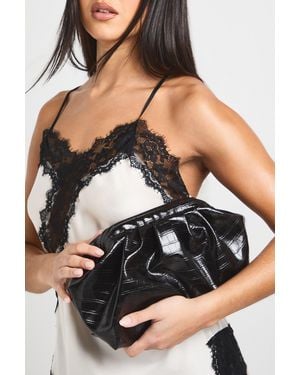 Boohoo Croc Detail Slouchy Clutch Bag - Black