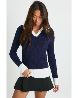 Boohoo Cable Collar Detail Oversized Jumper - Blue