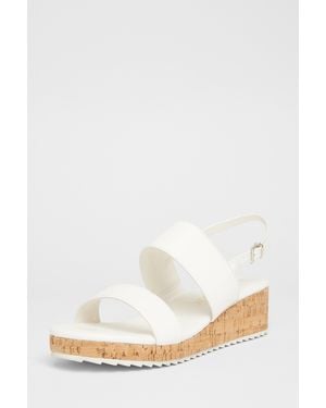 Quiz Wide Fit Double Strap Low Wedges - White