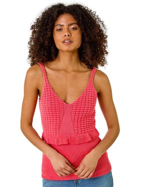 D.u.s.k Crochet Frill Peplum Top - Red