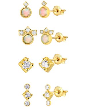 The Jewellery Stockroom Plated Set Of Four Pairs Of Opal Cz Stud Earrings - Metallic