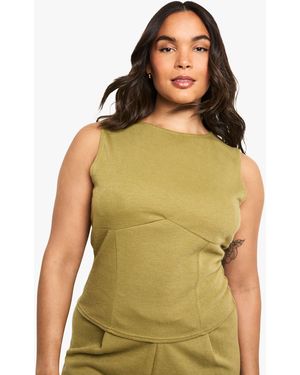 Boohoo Plus Knitted Seam Detail Top - Green
