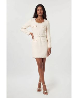 Karen Millen Tweed Embellished Trim Tailored Belted Mini Dress - Natural