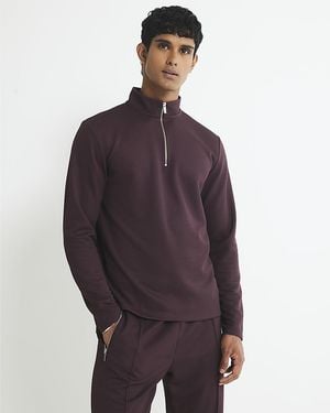 River Island Sweatshirt Slim Fit Quarter Zip Funnel - Purple