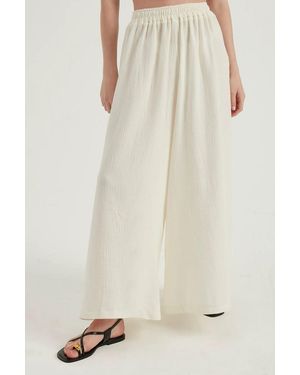 Hiccup Linen High Waist Elastic Super Wide Leg Trousers - Natural