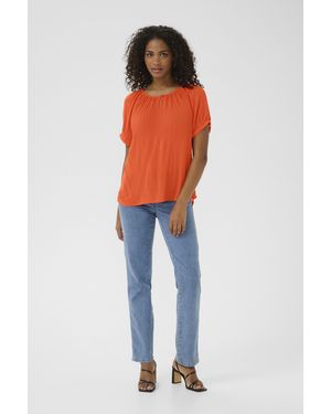 Kaffe Blouse Met Korte Mouwen Regular Fit Grenadine - Oranje