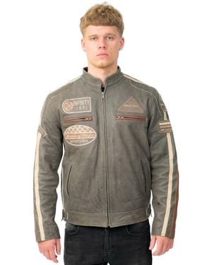 Infinity Leather Racing Biker Jacket-Portland - Grey