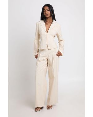 Boohoo Linen Look Wide Leg Tailored Trousers - Natural