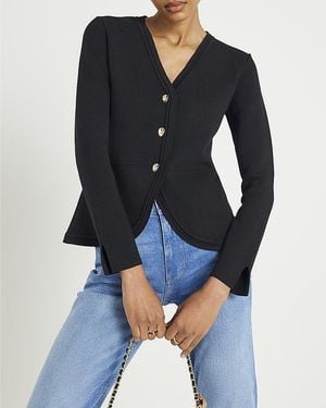 River Island Cardigan Curved Hem V-Neck - Blue