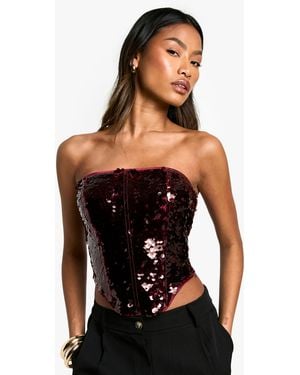Boohoo Premium Sequin Lace Up Back Corset Top - Black