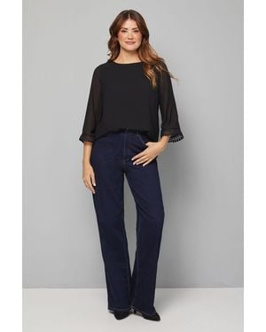 Wallis Lace Cuff Overlay Top - Blue