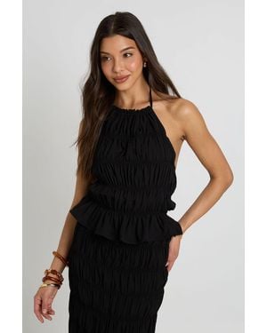 Boohoo Shirred Chiffon Halterneck Top - Black
