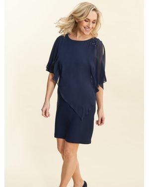 Gina Bacconi Zenna Beaded Shoulder Chiffon Cape Dress - Blue