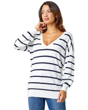 Roman Stripe Print Knitted Jumper - White
