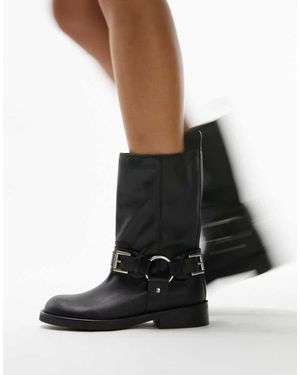 TOPSHOP Lea Premium Leather Biker Boot - Black