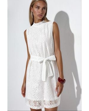 Msn-Collection Belted Strapless Lace Mini Dress - White