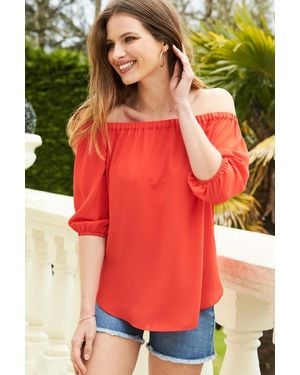 Sosandar Coral Tie Back Detail Bardot Top - Red
