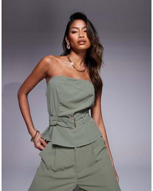 In The Style X Natalya Wright Exclusive Tailored Bandeau Belted Top Co-Ord - Grey