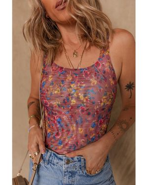 Everyday the Label Mesh Scoop Neck Wide Strap Bodysuit - Red