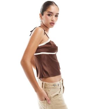 ASOS Satin Contrast Bust Cup Cami Top - Brown