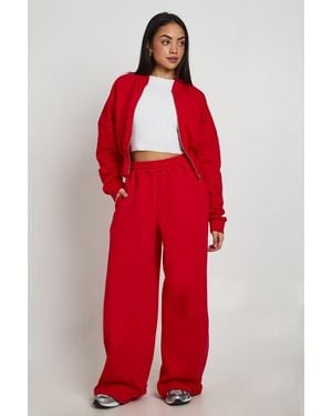 Boohoo Deep Hem Zip Through Bomber Tracksuit - Red