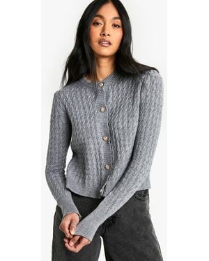 Boohoo Super Soft Cable Knit Button Detail Cardigan - Grey