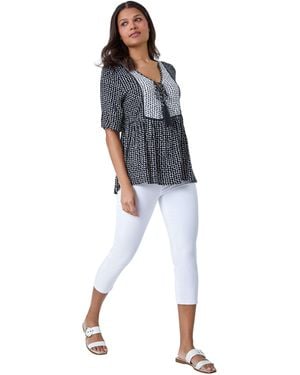 Roman Geometric Print Tassel Tie Smock Top - Blue