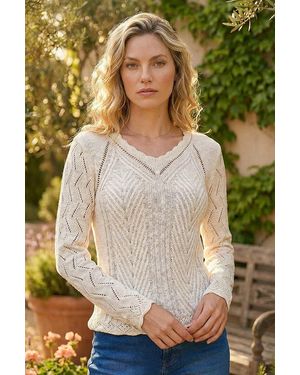 Roman Scallop V-Neck Knit Jumper - White