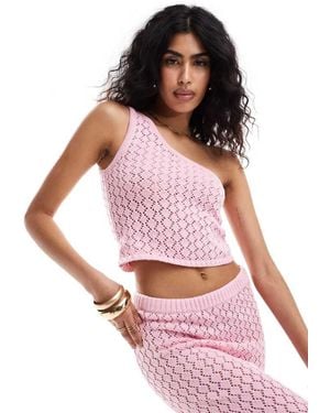 The Frolic Kristen One Shoulder Knit Beach Crop Top Co-Ord - Pink
