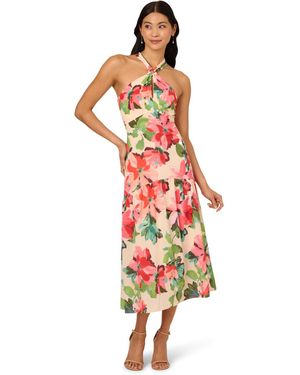Adrianna Papell Halter Flounce Midi Dress - Red