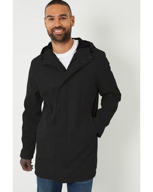 Threadbare Microfleece Lined Longline Showerproof Hooded Raincoat - Black