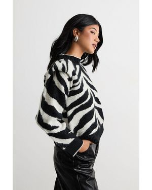Warehouse Animal Zebra Jacquard Jumper - Black
