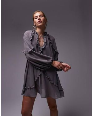 TOPSHOP Frill Trapeze Mini Dress - Blue