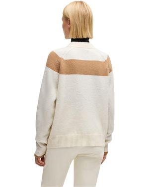 BOSS Rib Crew Neck Raglan Long Sleeve Jumper - Natural