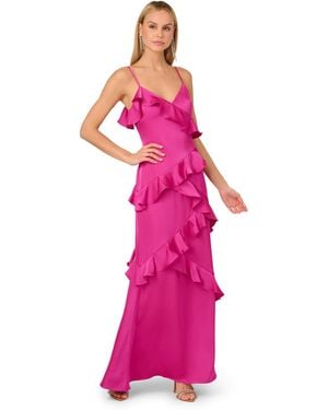 Adrianna Papell Stretch Satin Long Dress - Pink