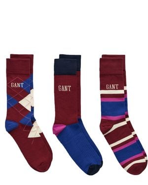 GANT Argyle And Stripe 3 Pack Socks Plumped - Blue