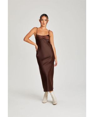 Urban Bliss Satin Underbust Midi Dress - Brown