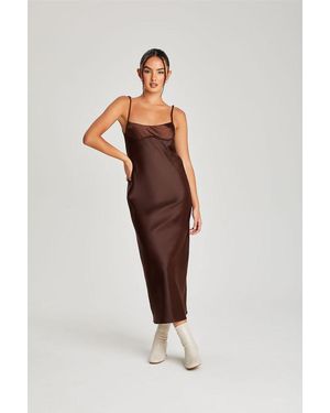 Urban Bliss Satin Underbust Midi Dress - Brown