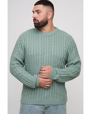 BoohooMAN Plus Basic Regular Fit Cable Knit Jumper - Green