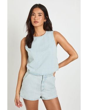Boohoo Boxy Denim Vest Top - Blue