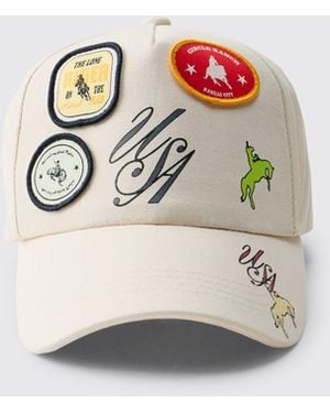 BoohooMAN Printed Cap With Applique Patches & Contrast Visor - Multicolour