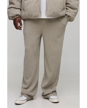 BoohooMAN Plus Relaxed Fit Textured Faux Suede Stacked Trousers - Grey