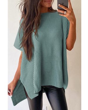 Azura Exchange Haze Short Sleeve Side Slit Oversized Jumper - Green